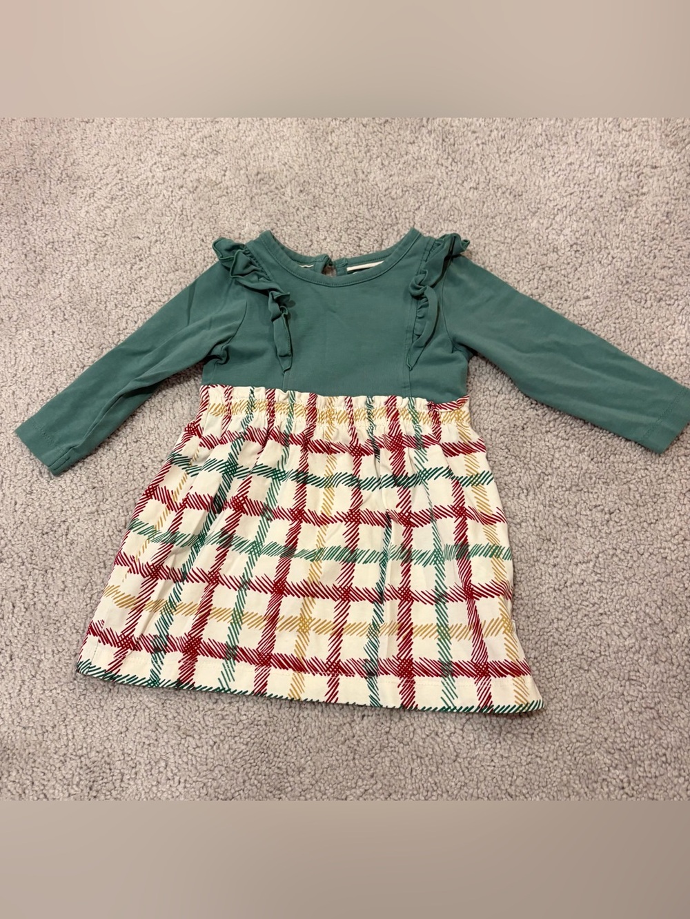 Ruffle Butts Green Ruffle Top Plaid Skirt Dress